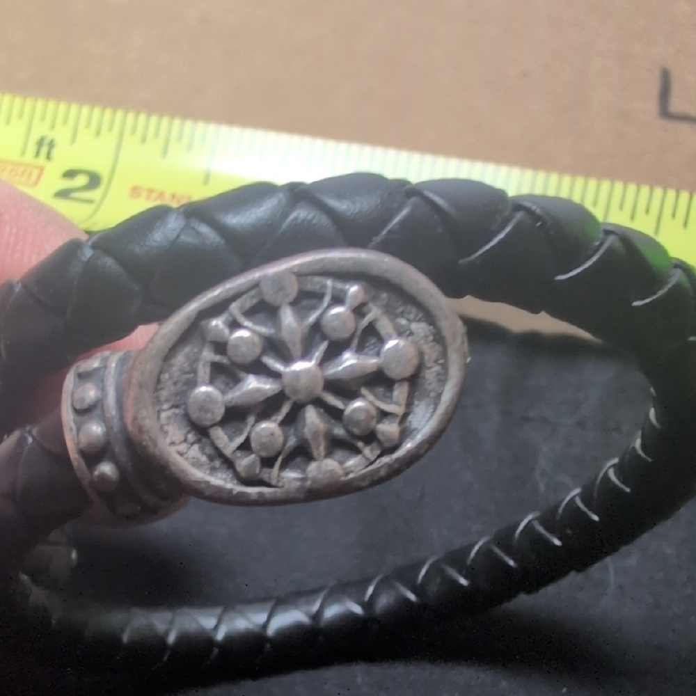 Alex and Ani Black Braided Double Wrap Bracelet with Silver-Tone Floral Accent - Picture 3 of 4